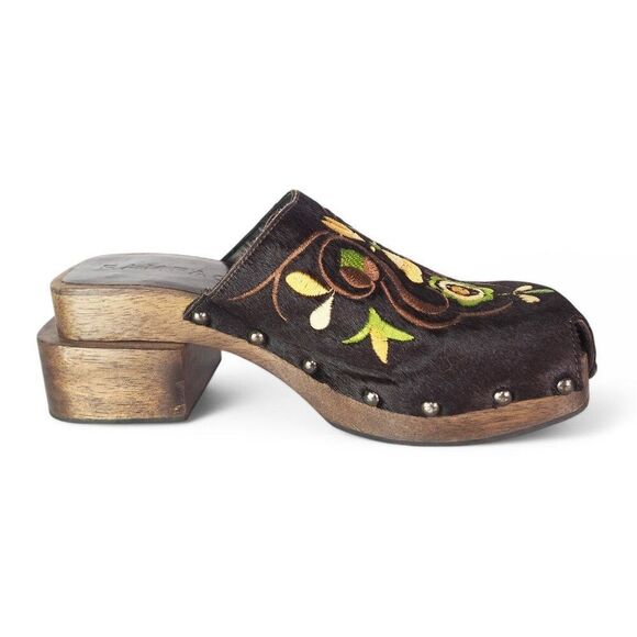 Rampage Keith Vintage Y2K Pony Hair Floral Print Wooden Sole Clogs Women's 5.5 - Picture 7 of 10